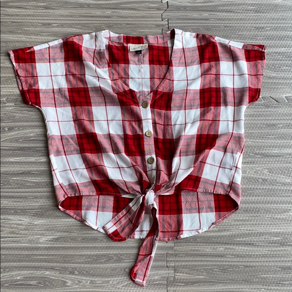 Universal Thread V-neck Plaid Button Down Tie Top